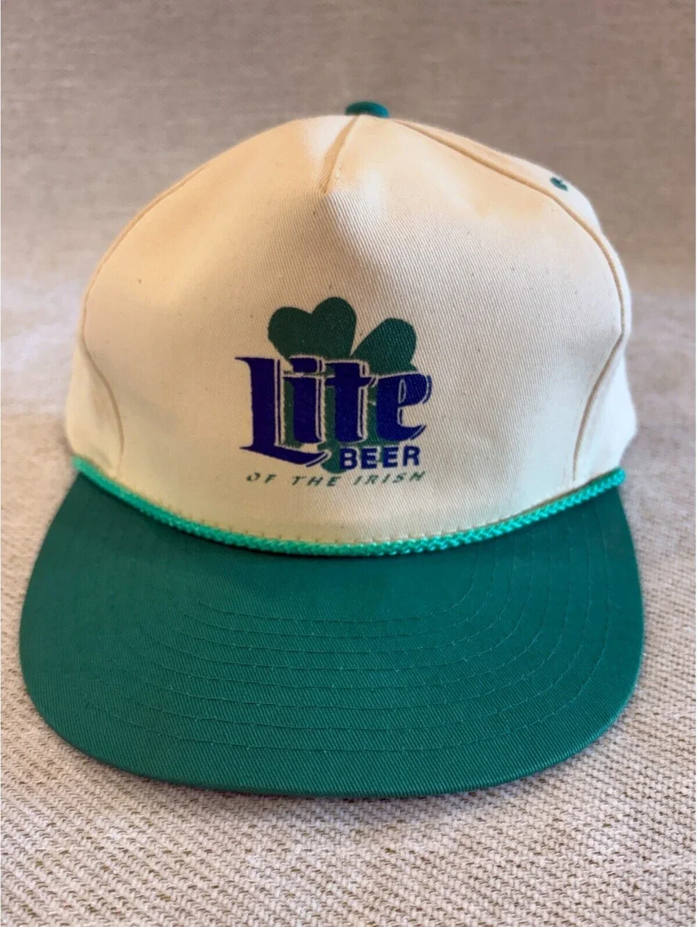 Vintage Miller Lite Beer of the Irish Snapback Hat Shamrock St Patricks Rope